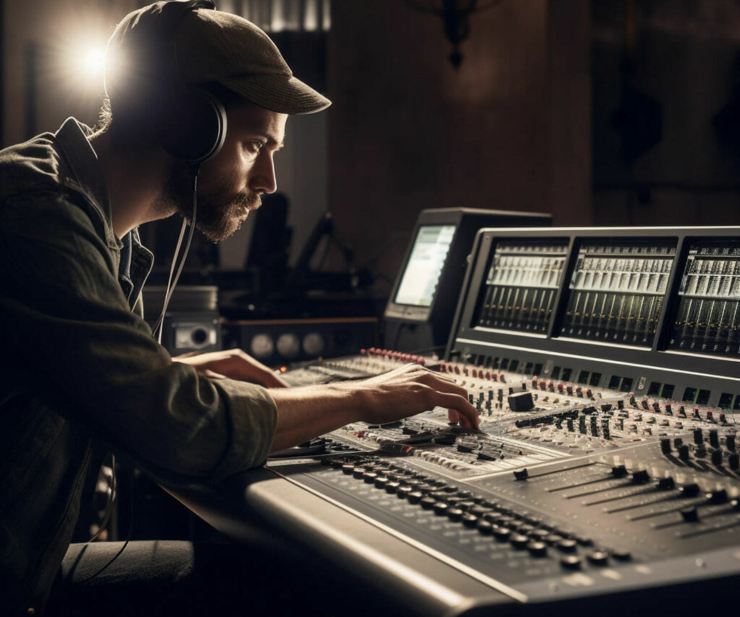 En person som sitter vid ett ljudbord