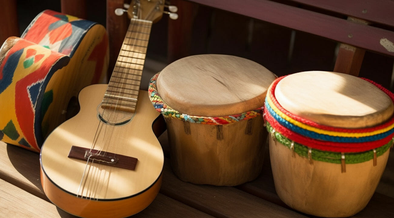 homemade guitar drums and maracas