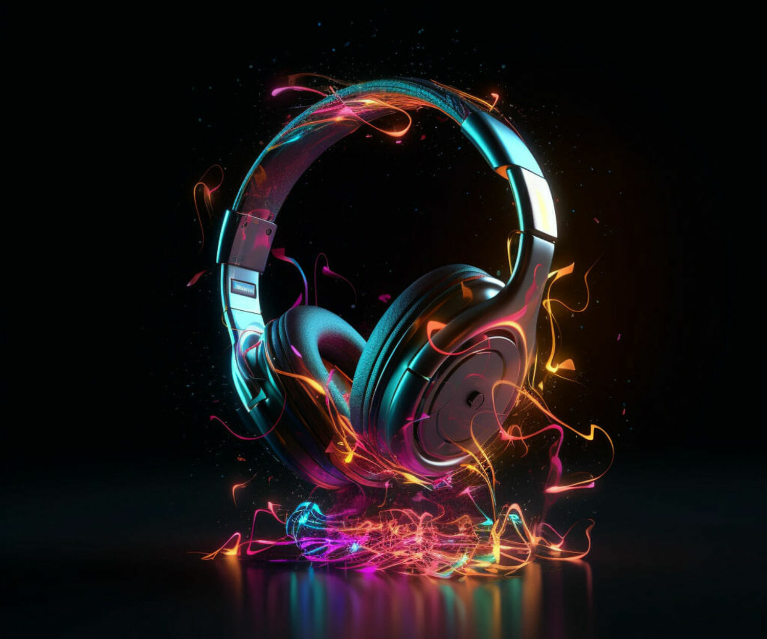 musical notes flowing from a headset