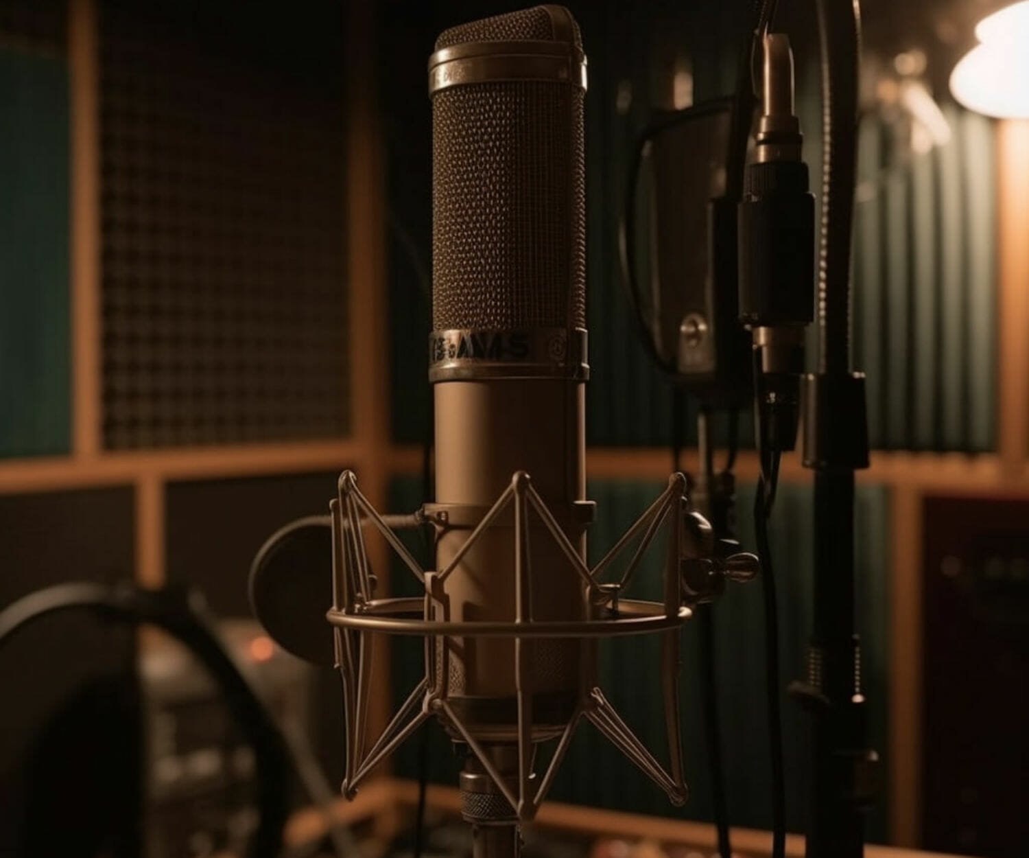 A studio microphone standing in the middle of the pic