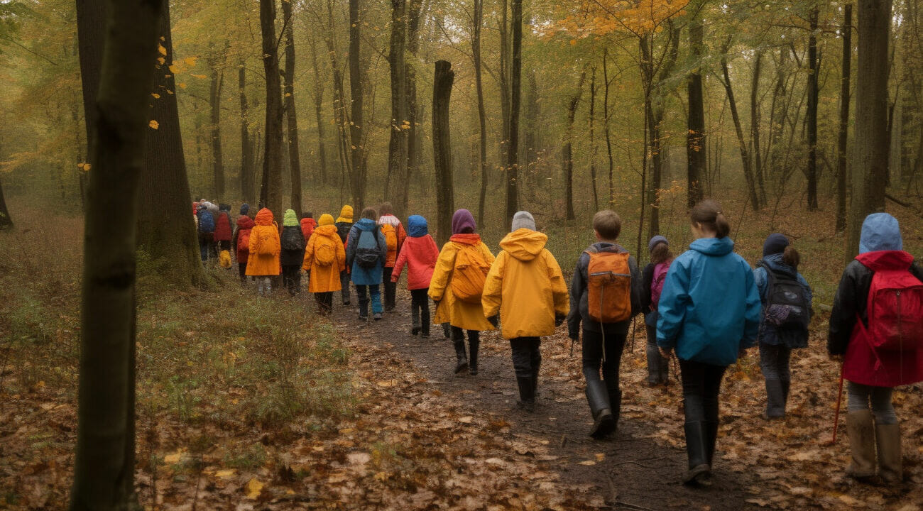 Elementary school students who are on a trip with the