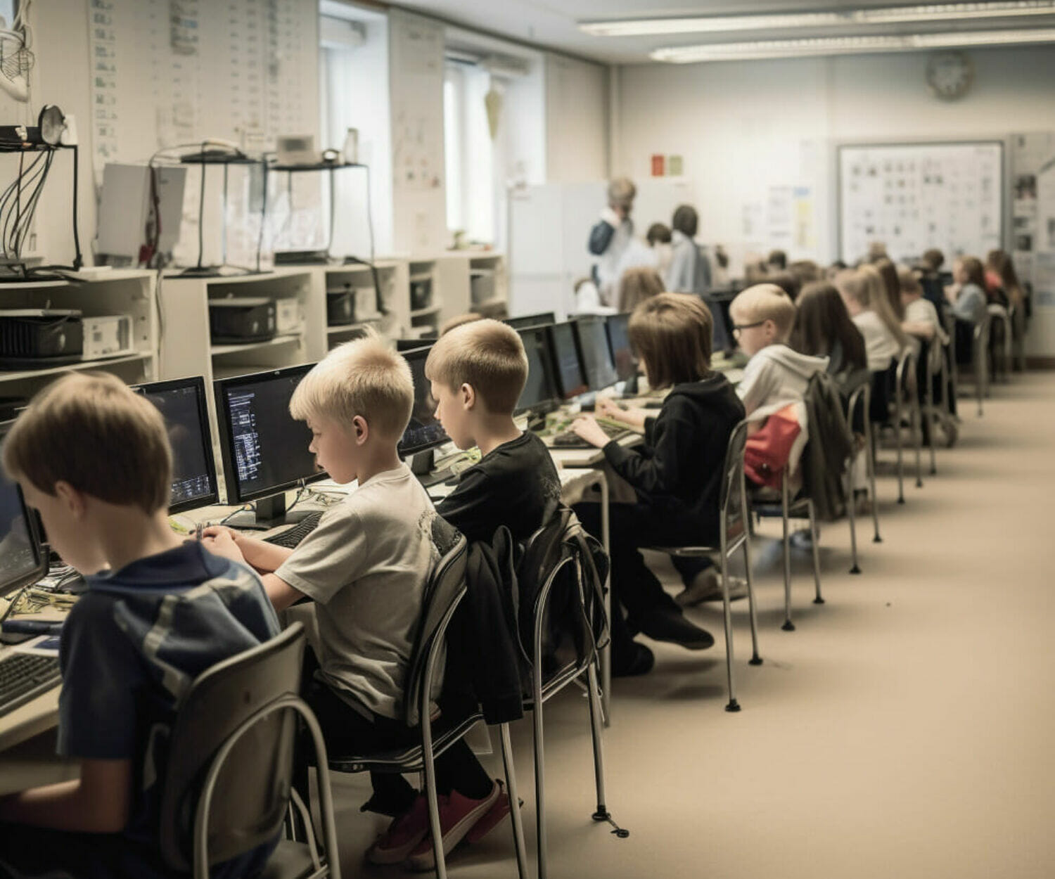 School children in Sweden sitting in a classroom with