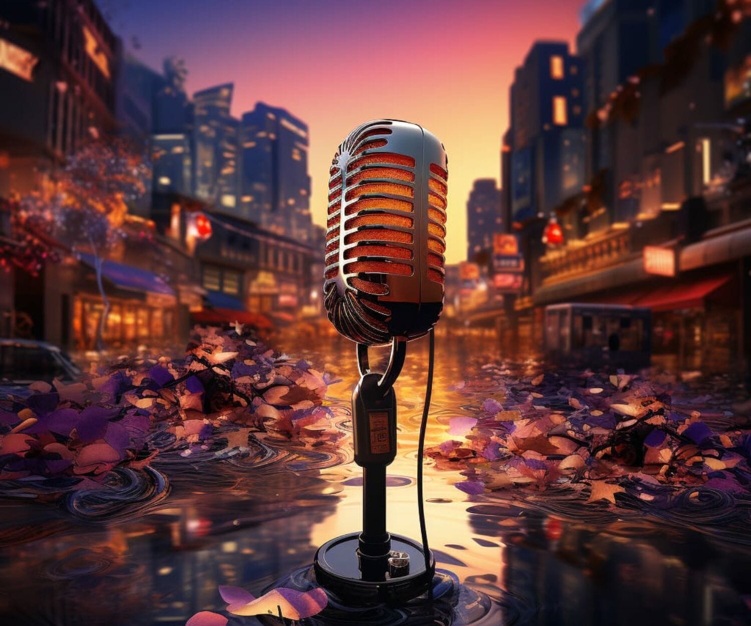 Bild av en mikrofon i en stad