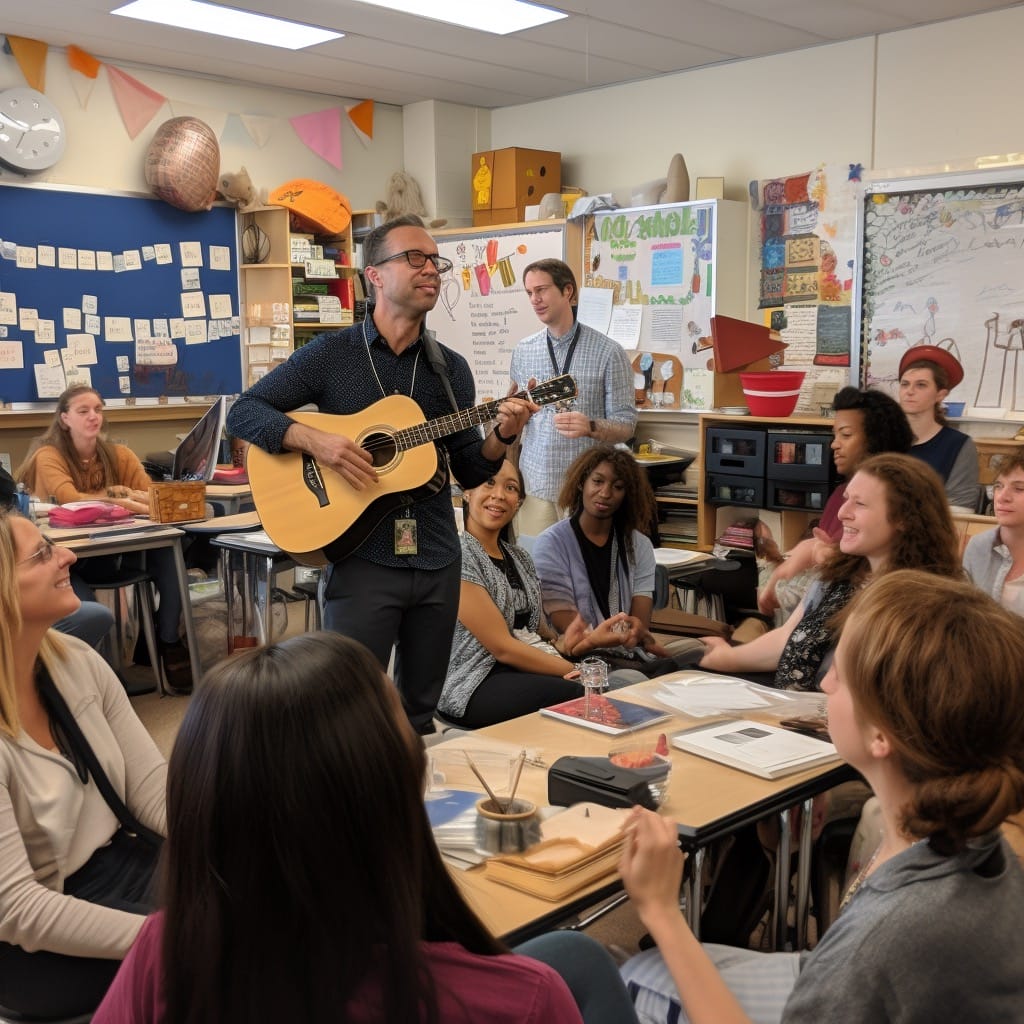 teachers inside a classroom outzoomed songwriting wi
