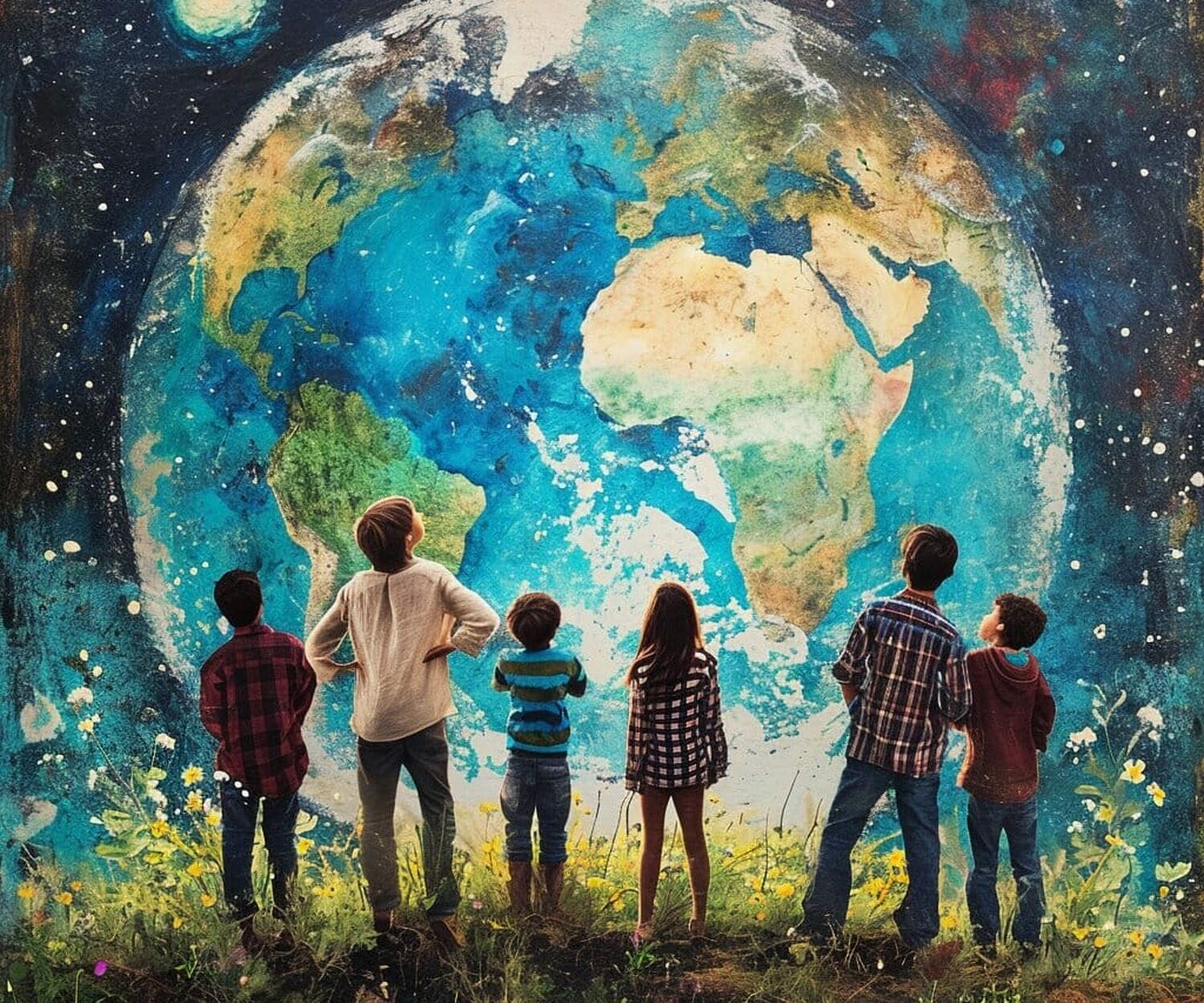 ungdomar står och kollar på jorden